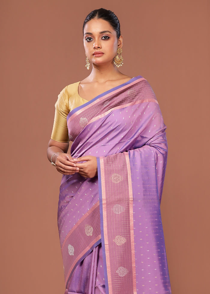 Purple Dupion Silk Saree With Blouse Piece