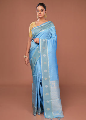 Blue Dupion Silk Saree With Blouse Piece