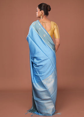 Blue Dupion Silk Saree With Blouse Piece