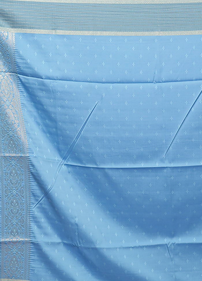 Blue Dupion Silk Saree With Blouse Piece