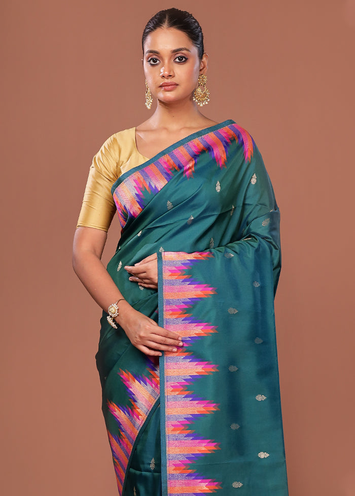 Green Dupion Silk Saree With Blouse Piece