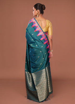 Green Dupion Silk Saree With Blouse Piece