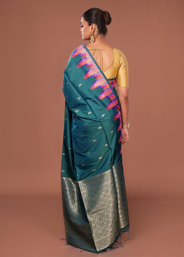 Green Dupion Silk Saree With Blouse Piece