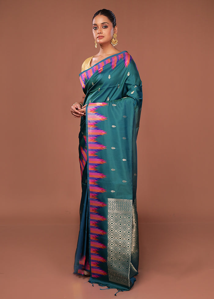 Green Dupion Silk Saree With Blouse Piece