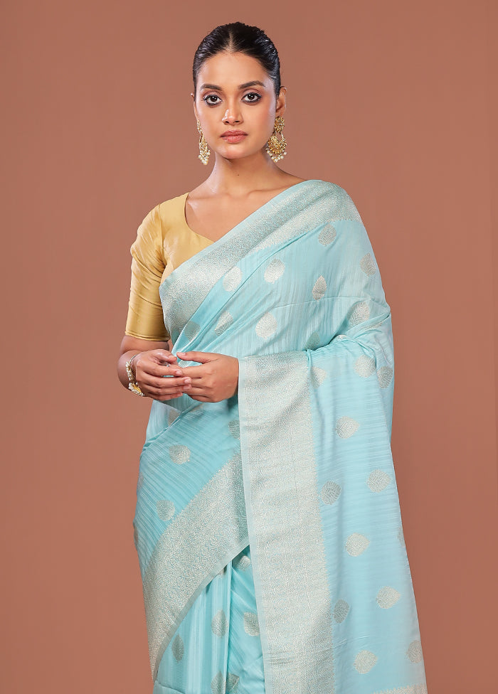 Blue Dupion Silk Saree With Blouse Piece