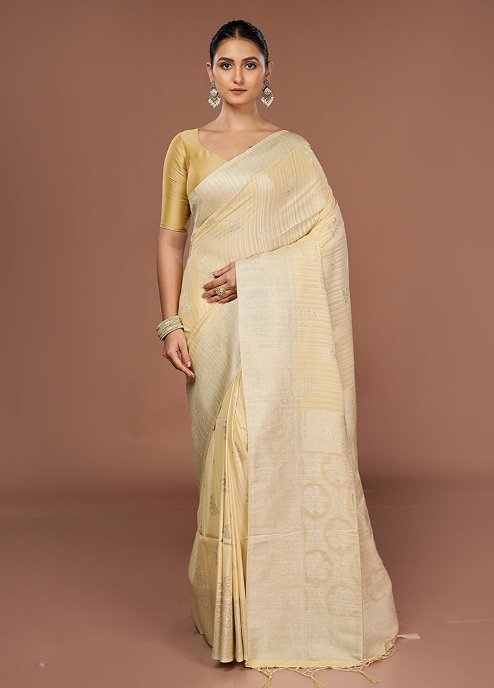 Cream Dupion Silk Saree With Blouse Piece