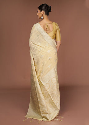 Cream Dupion Silk Saree With Blouse Piece