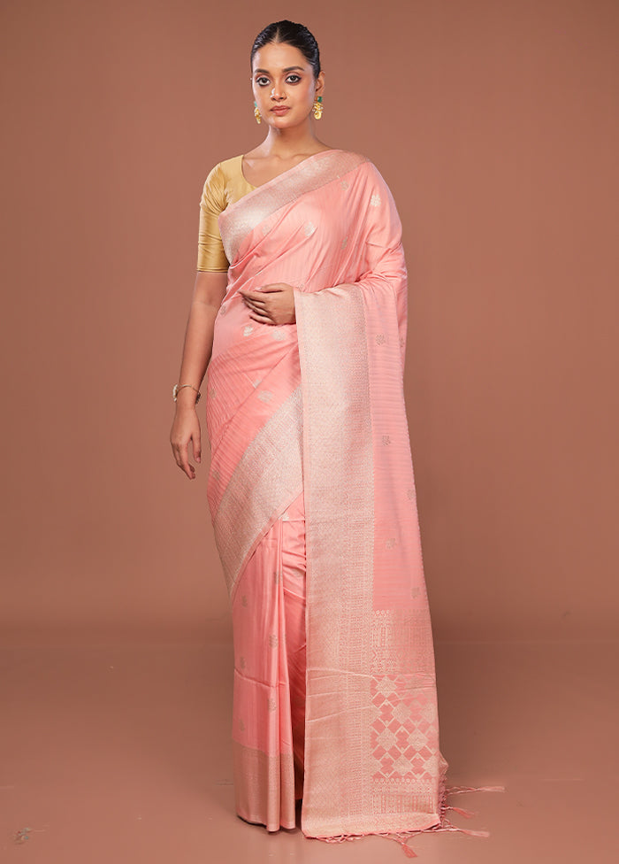 Pink Dupion Silk Saree With Blouse Piece