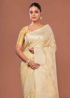 Cream Dupion Silk Saree With Blouse Piece