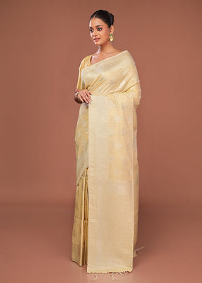 Cream Dupion Silk Saree With Blouse Piece