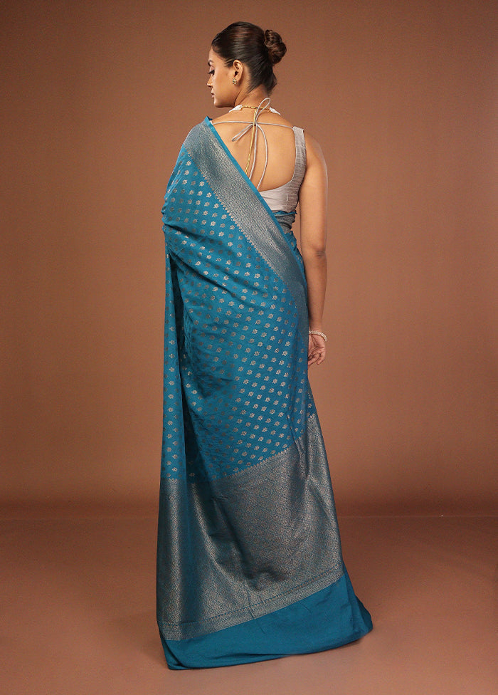 Blue Georgette Saree With Blouse Piece