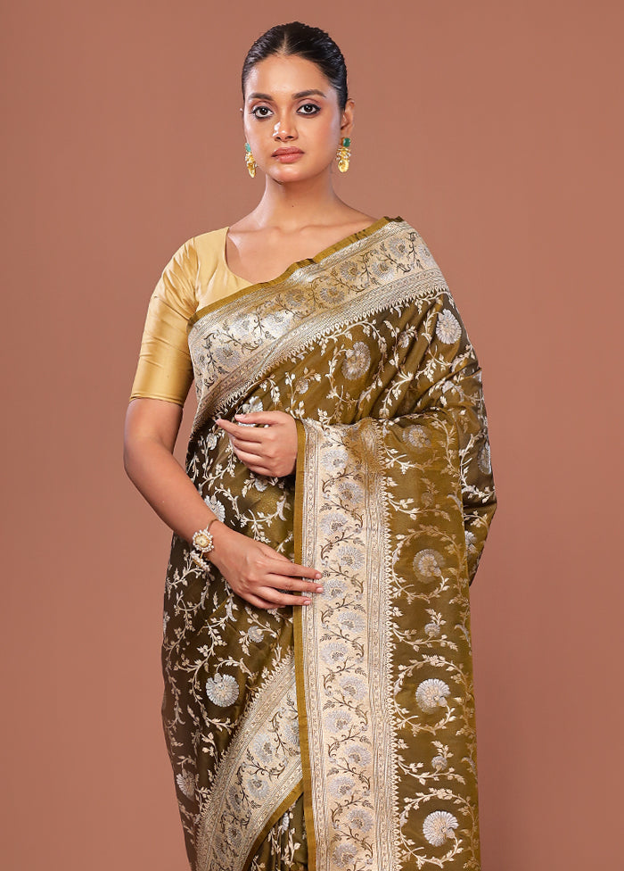 Green Katan Silk Saree With Blouse Piece