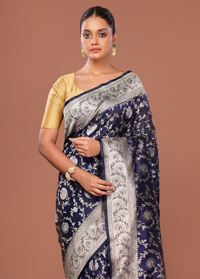 Blue Katan Silk Saree With Blouse Piece