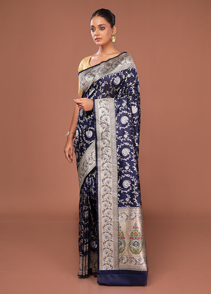 Blue Katan Silk Saree With Blouse Piece