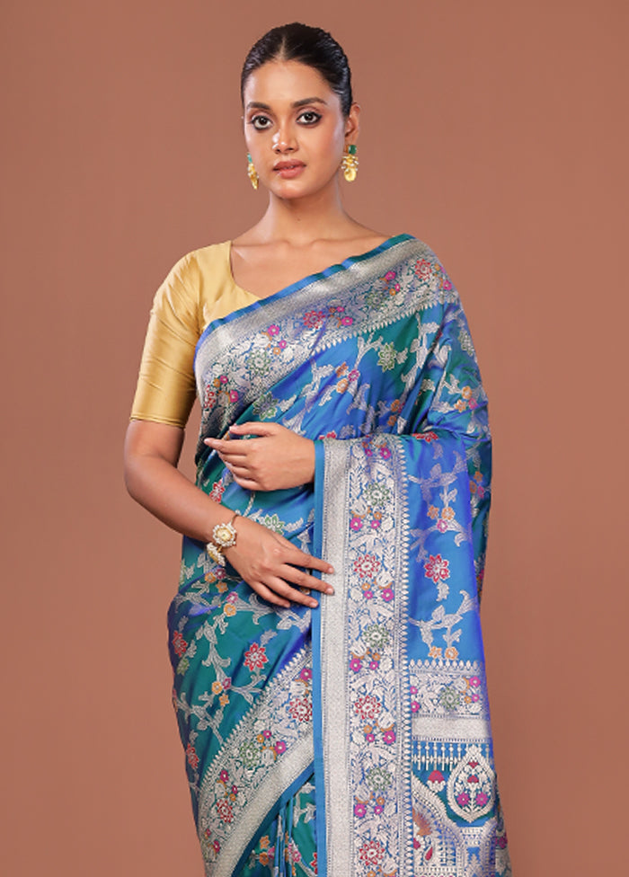 Blue Katan Silk Saree With Blouse Piece