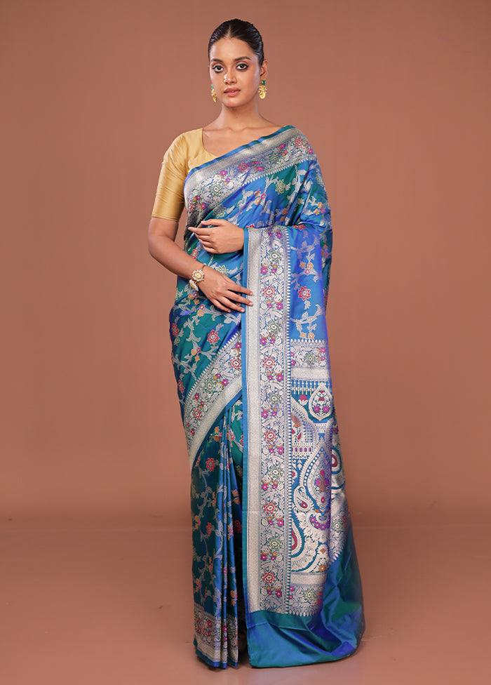 Blue Katan Silk Saree With Blouse Piece