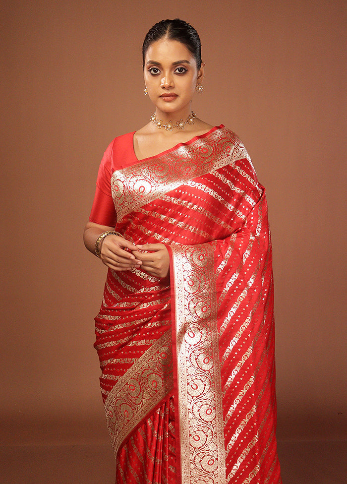 Red Uppada Silk Saree With Blouse Piece
