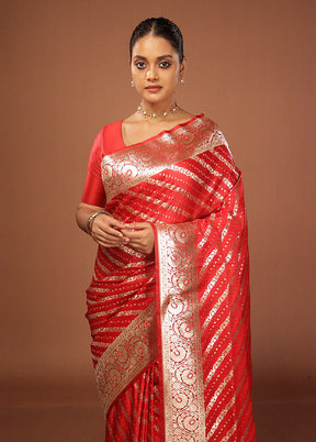 Red Uppada Silk Saree With Blouse Piece