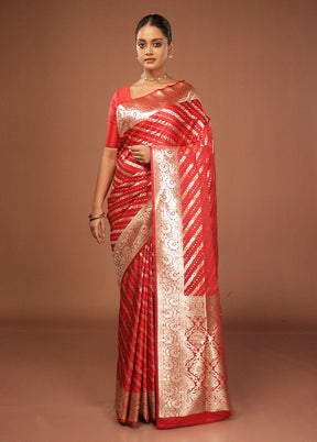 Red Uppada Silk Saree With Blouse Piece