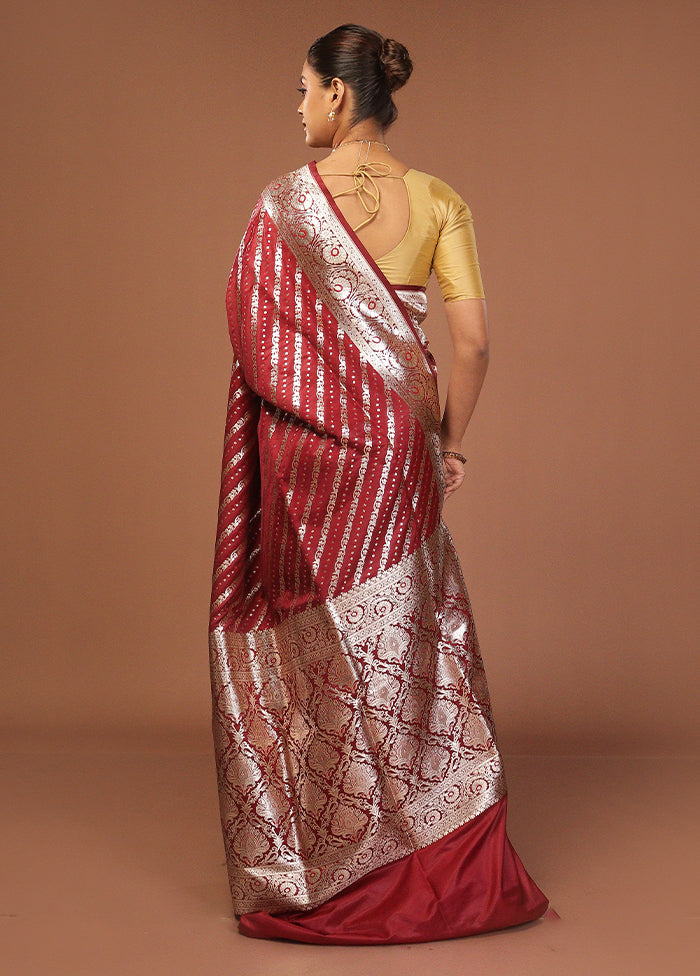 Maroon Uppada Silk Saree With Blouse Piece