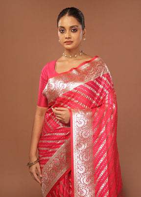 Pink Uppada Silk Saree With Blouse Piece