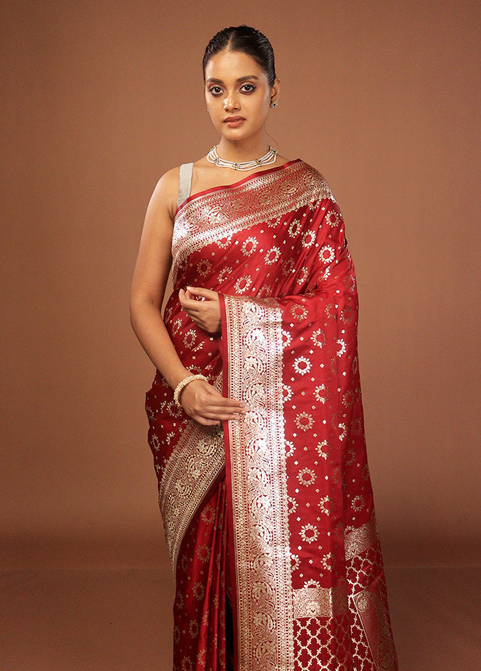 Maroon Uppada Silk Saree With Blouse Piece