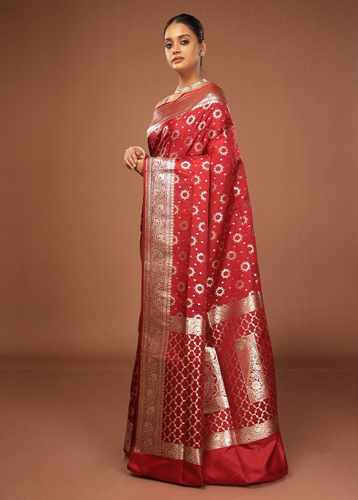 Maroon Uppada Silk Saree With Blouse Piece