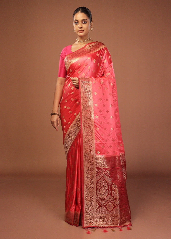 Pink Dupion Silk Saree With Blouse Piece