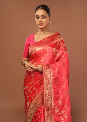 Pink Dupion Silk Saree With Blouse Piece