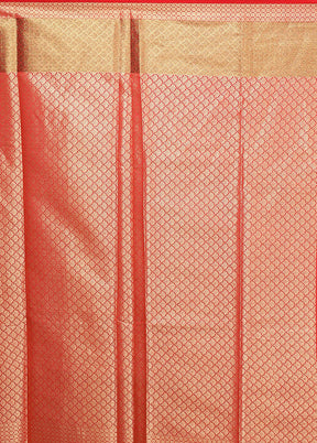 Red Kora Silk Saree With Blouse Piece