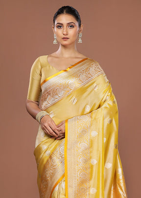 Yellow Tissue Silk Saree With Blouse Piece