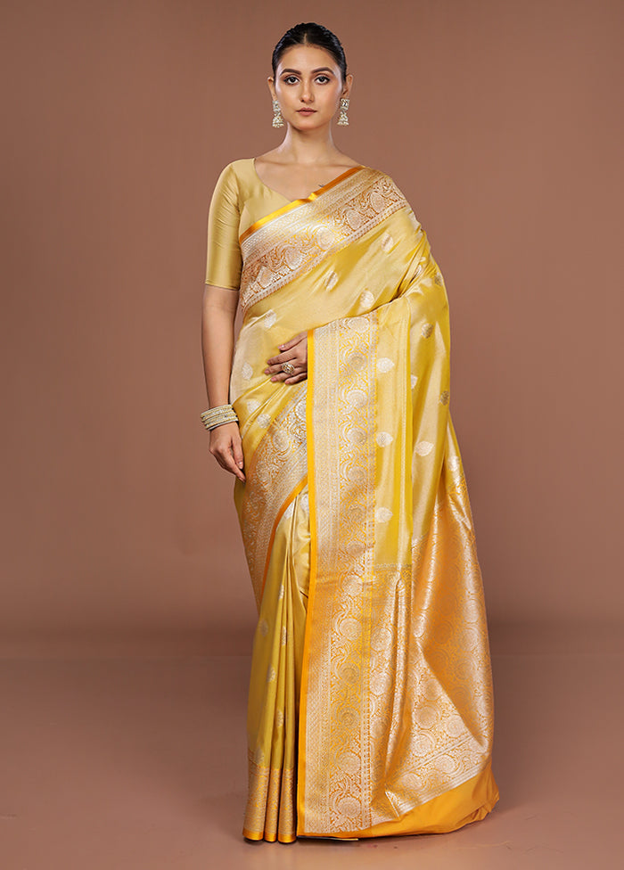 Yellow Tissue Silk Saree With Blouse Piece