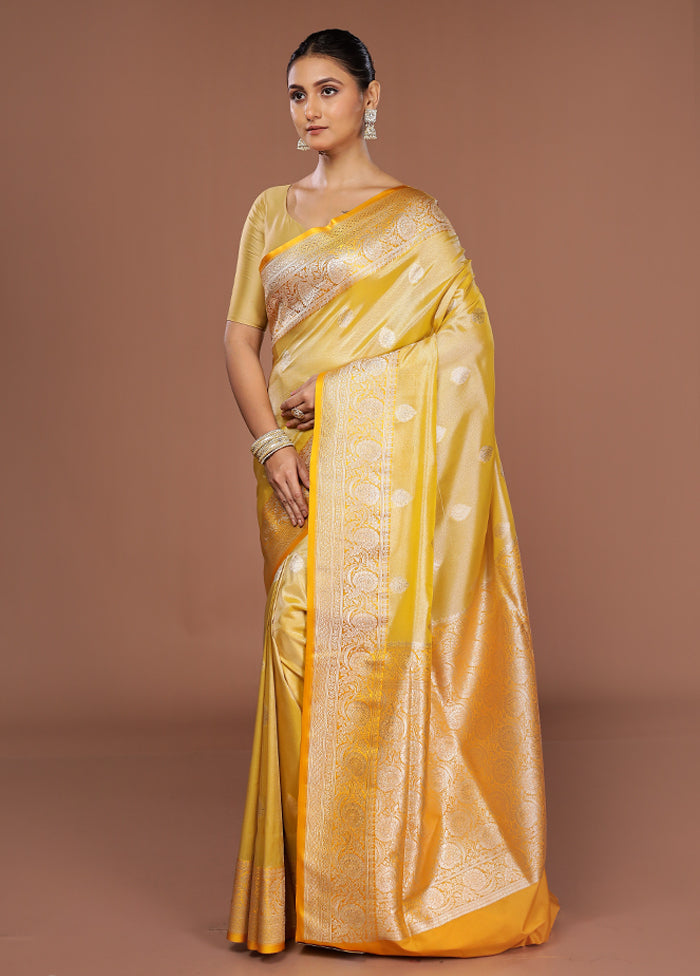 Yellow Tissue Silk Saree With Blouse Piece