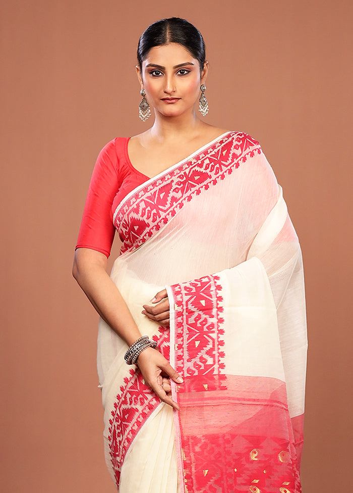Red Jamdani Cotton Saree Without Blouse Piece