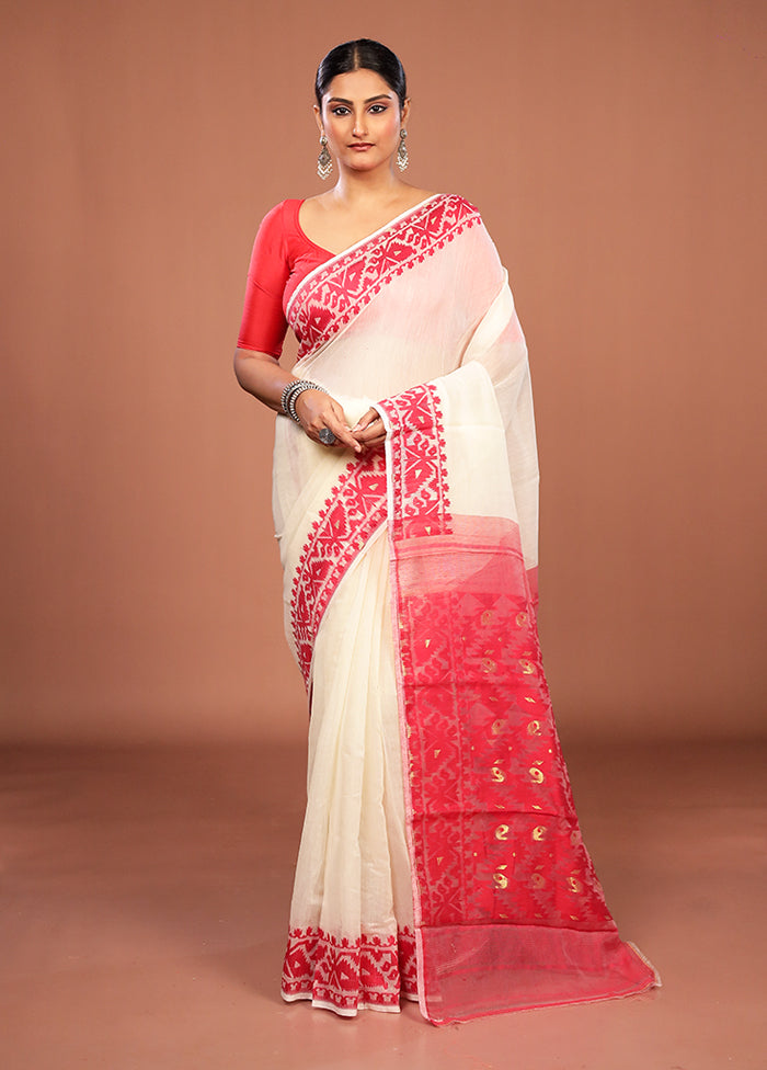 Red Jamdani Cotton Saree Without Blouse Piece