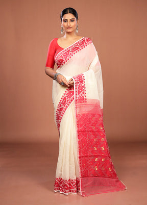 Red Jamdani Cotton Saree Without Blouse Piece