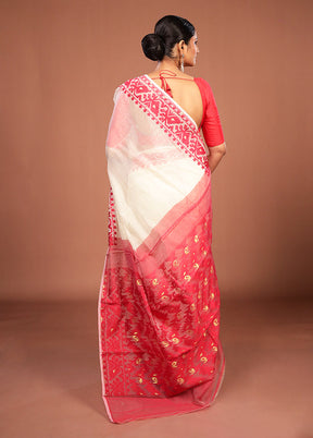 Red Jamdani Cotton Saree Without Blouse Piece