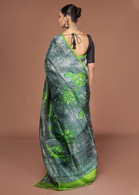 Grey Printed Pure Silk Saree Without Blouse Piece