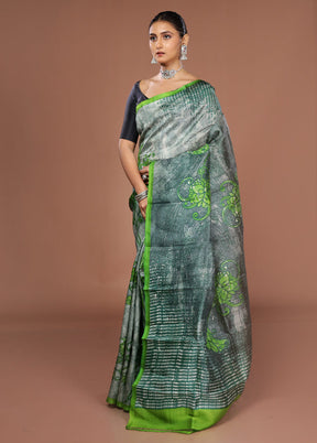 Grey Printed Pure Silk Saree Without Blouse Piece