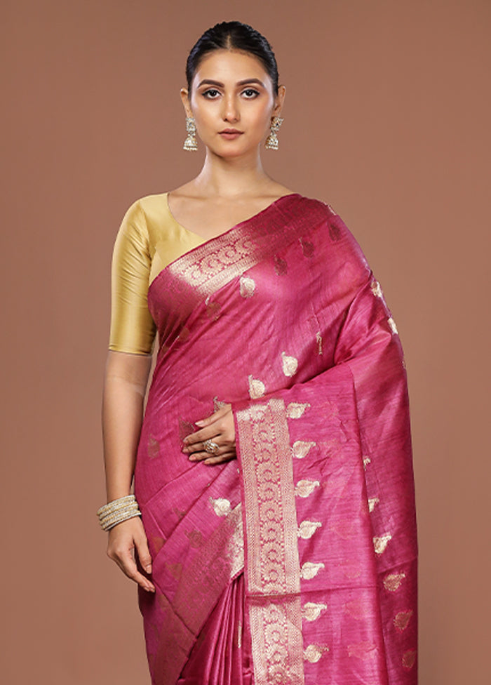 Purple Tussar Silk Saree With Blouse Piece