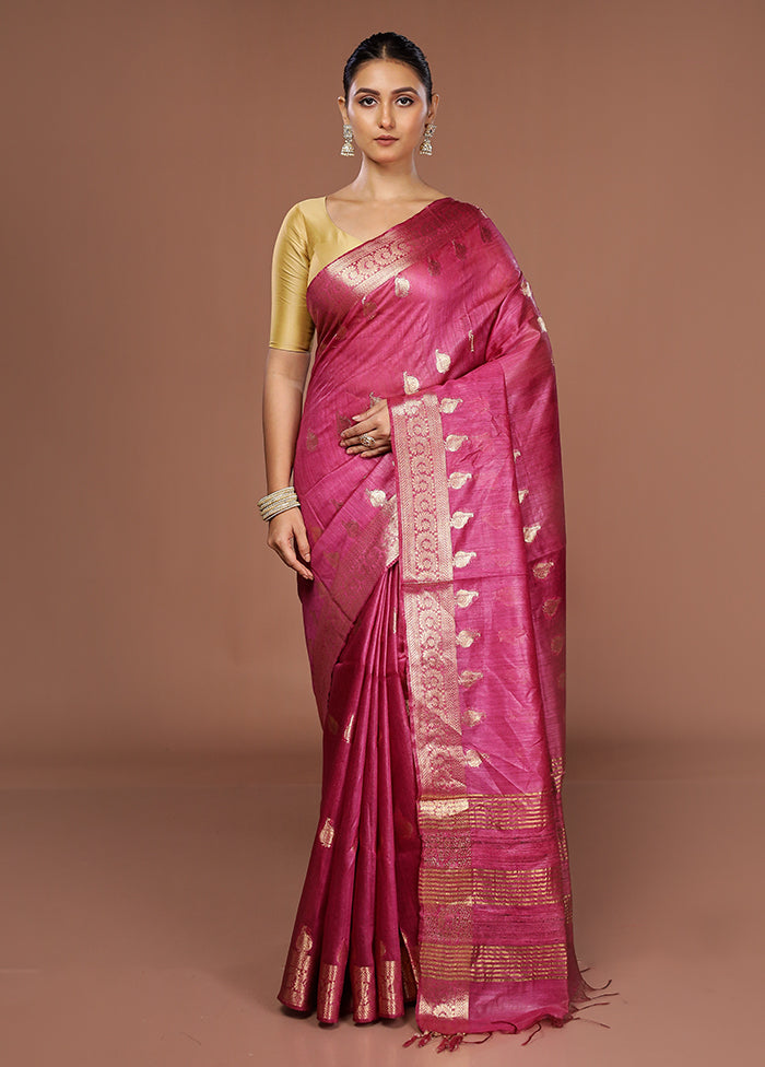 Purple Tussar Silk Saree With Blouse Piece