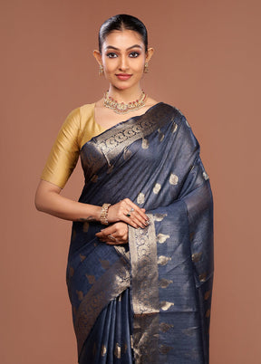 Blue Tussar Silk Saree With Blouse Piece