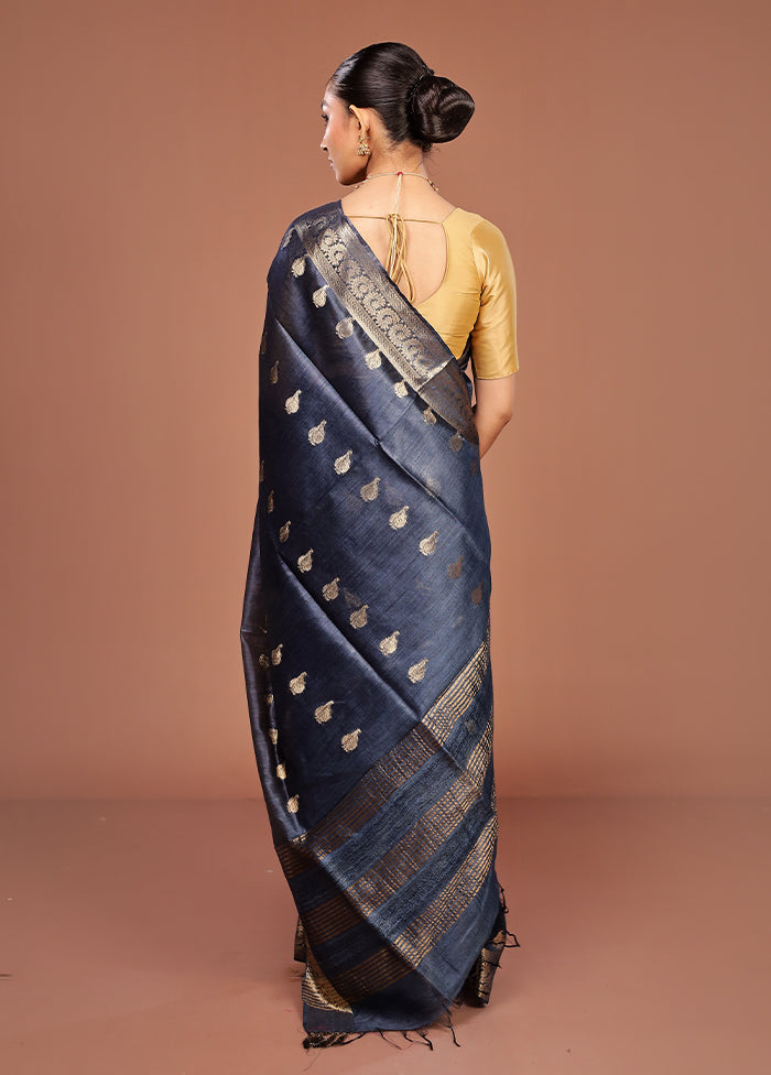 Blue Tussar Silk Saree With Blouse Piece