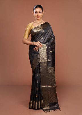 Black Tussar Silk Saree With Blouse Piece