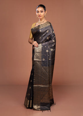 Black Tussar Silk Saree With Blouse Piece