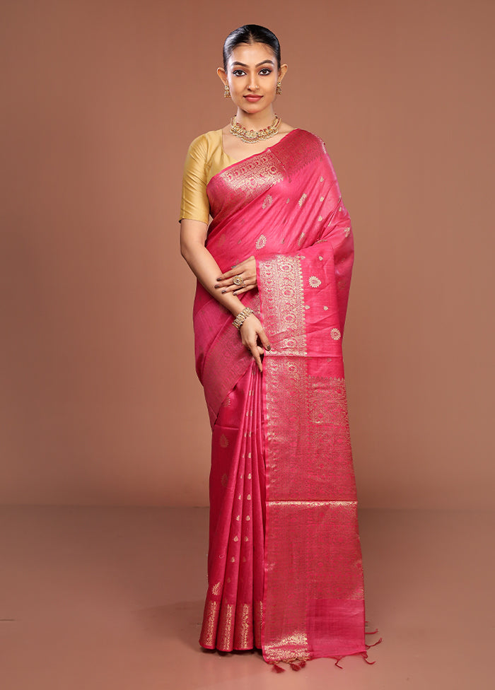 Pink Tussar Silk Saree With Blouse Piece