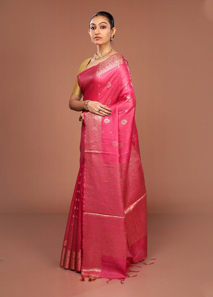Pink Tussar Silk Saree With Blouse Piece