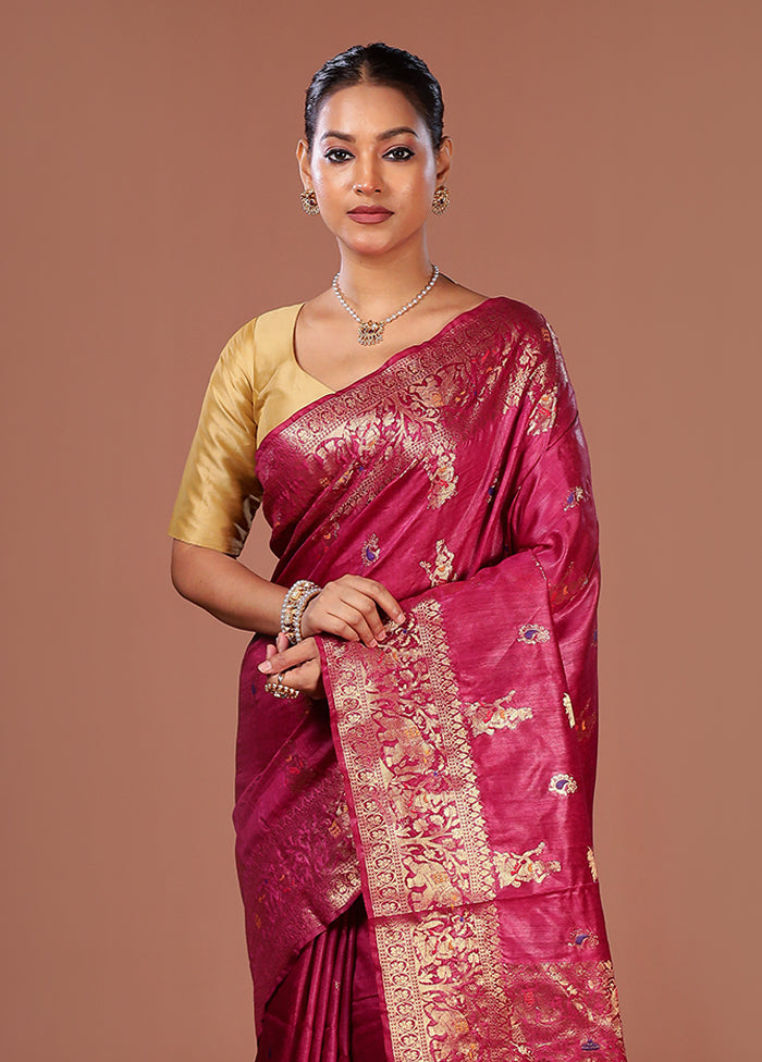 Purple Tussar Silk Saree With Blouse Piece