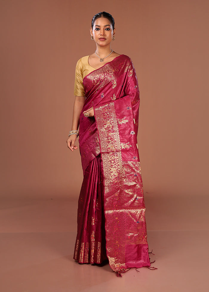 Purple Tussar Silk Saree With Blouse Piece