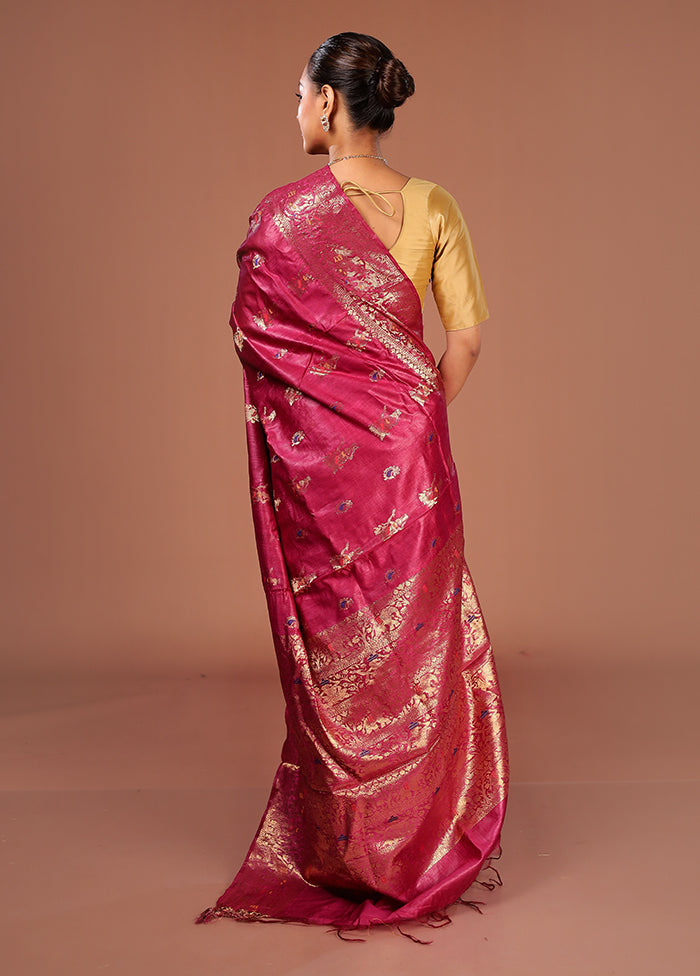 Purple Tussar Silk Saree With Blouse Piece